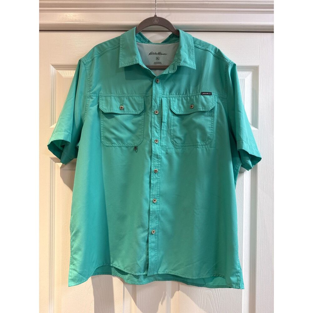Eddie Bauer Woven Tech Outdoor Fishing Hiking Shirt Turquoise Green Mens XL